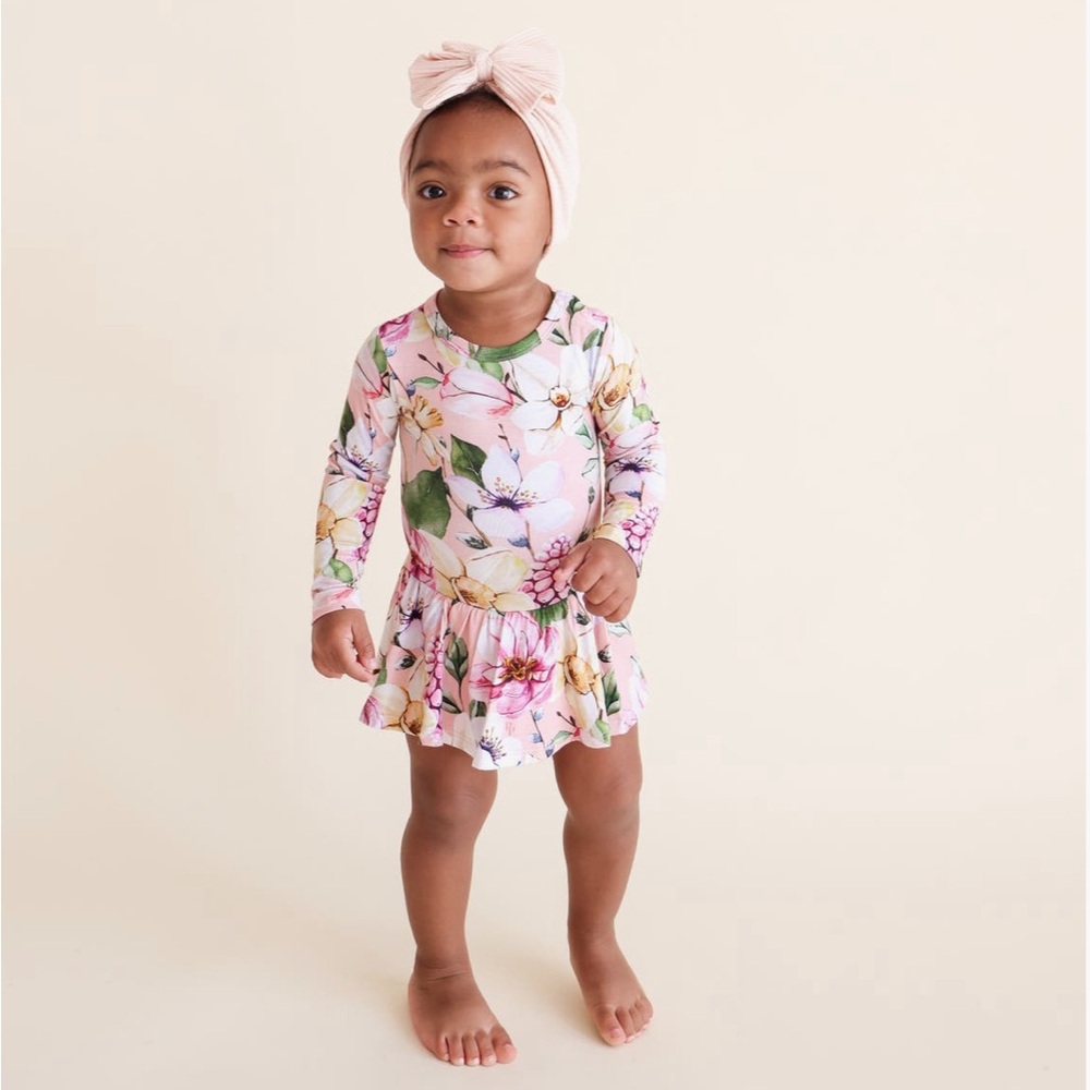 NWT Posh Penut Margot Long Sleeve Basic Twill Floral Print Bodysuit 6-12 Mo - Picture 3 of 6